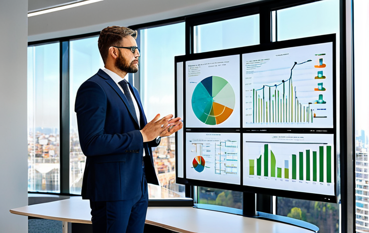 A professional male architect in a modest business suit, standing in a bright, modern office with large windows overlooking a city skyline. He is looking at a transparent digital display that shows intricate 3D models of sustainable building materials and a circular economy flow chart. The office features sleek, eco-friendly design elements. fully clothed, appropriate attire, safe for work, perfect anatomy, natural pose, professional dress, correct proportions, well-formed hands, high-quality photograph, professional, family-friendly.