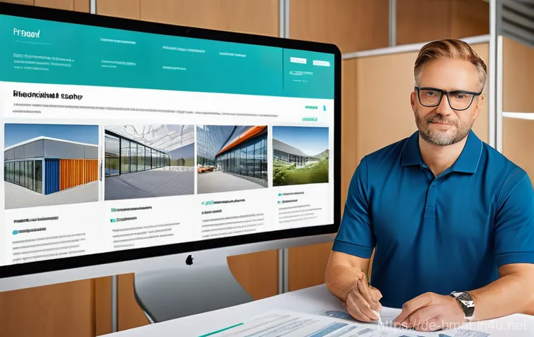 건축자재 마케팅에서의 고객 여정 지도 - **Prompt:** A dynamic scene depicting a modern, functional website for a German building materials c...
