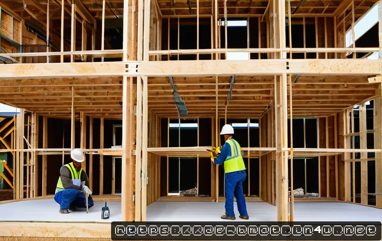 건축자재 마케팅 세미나 후기 - A modern eco-friendly construction site in Germany featuring workers installing wood-hemp insulation...
