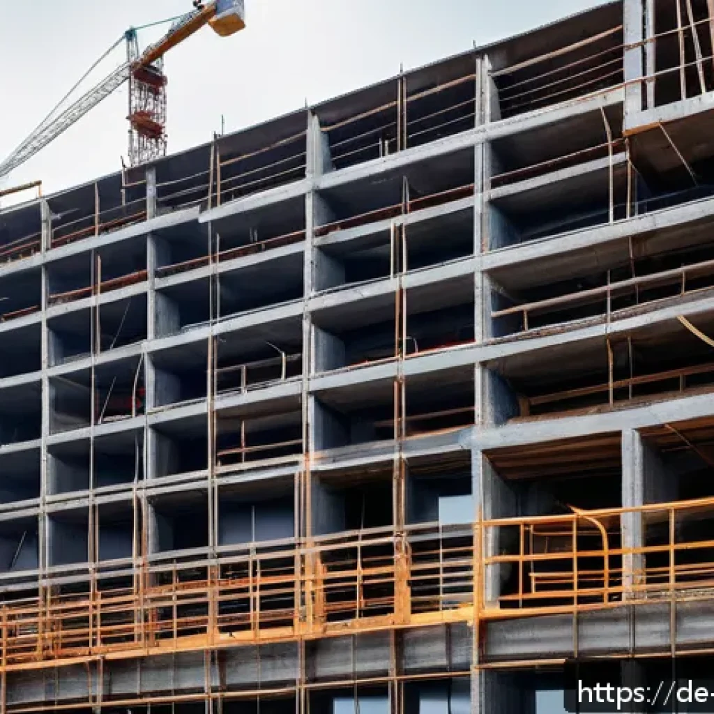 건축자재 마케팅에서 소셜미디어 활용법 - A professional construction site scene in Germany showcasing authentic building materials being used...