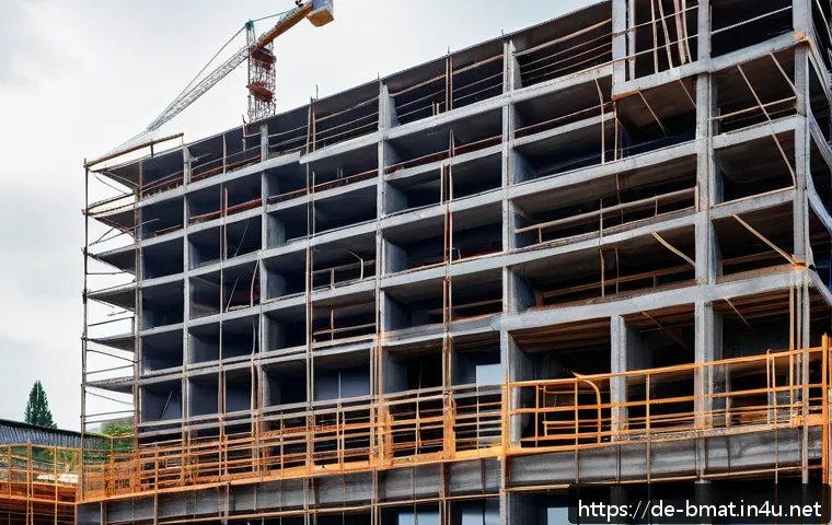 건축자재 마케팅에서 소셜미디어 활용법 - A professional construction site scene in Germany showcasing authentic building materials being used...