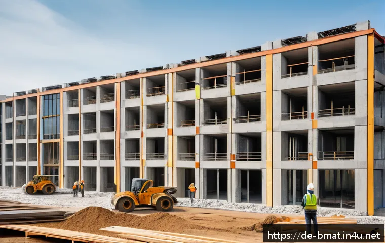 건축자재 마케팅과 브랜디드 콘텐츠 - A professional construction site scene in Germany showcasing sustainable building materials in use. ...